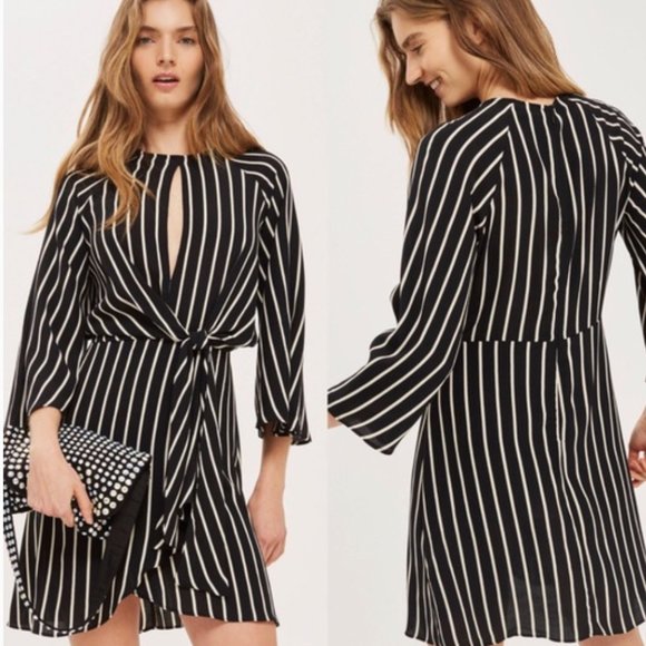 Topshop Dresses & Skirts - TOPSHOP Monochrome Striped Knot Front Mini Dress